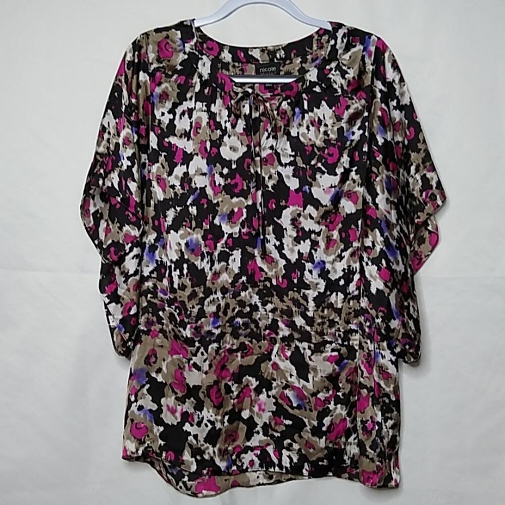 Nicole Abstract Flutter Sleeve Top Multi Med